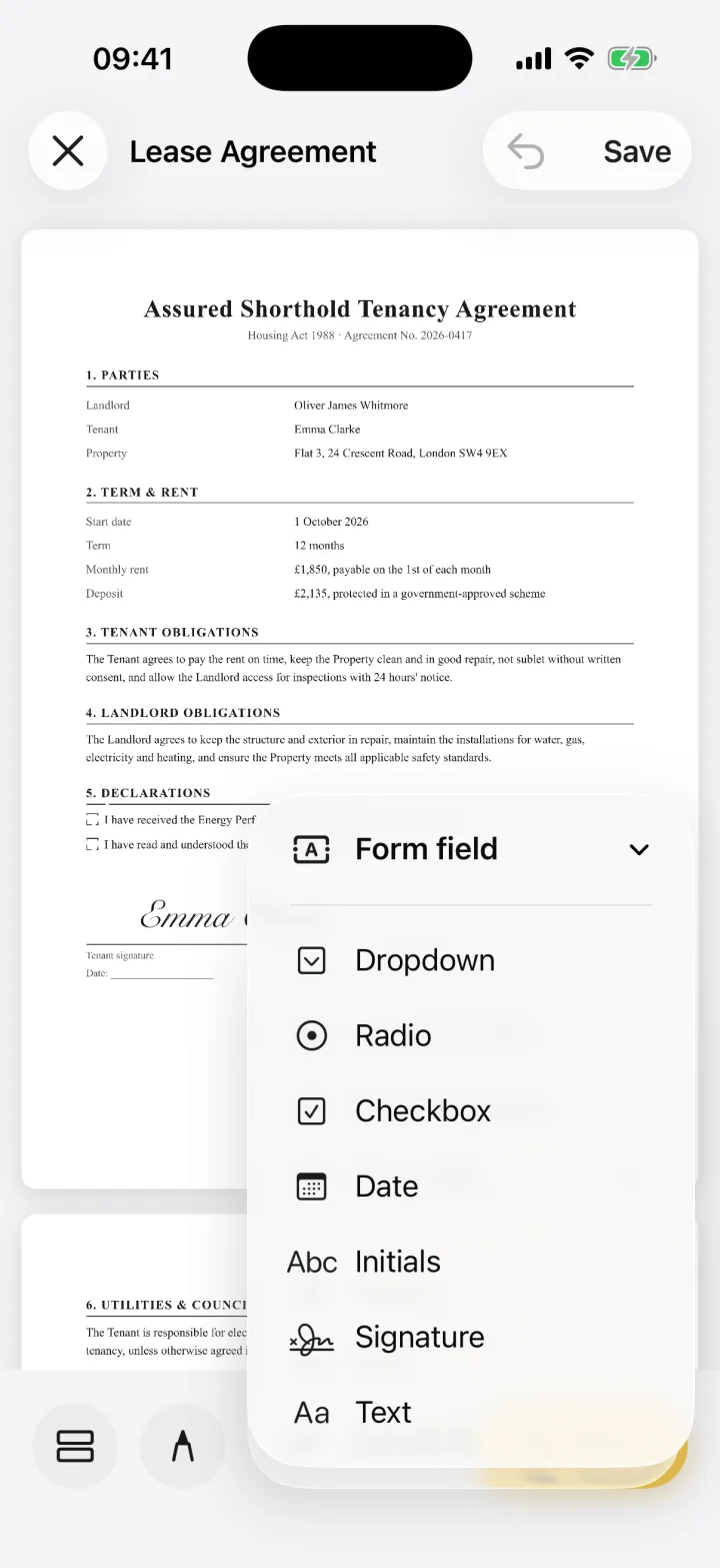Adding a form field in eSign