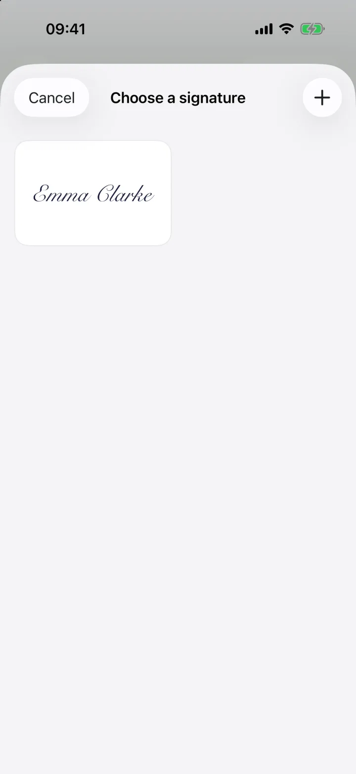 The saved signature chooser
